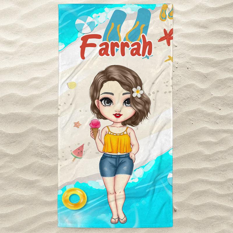 Personalized Cartoon Girl Beach Towel - Best Friends Gift