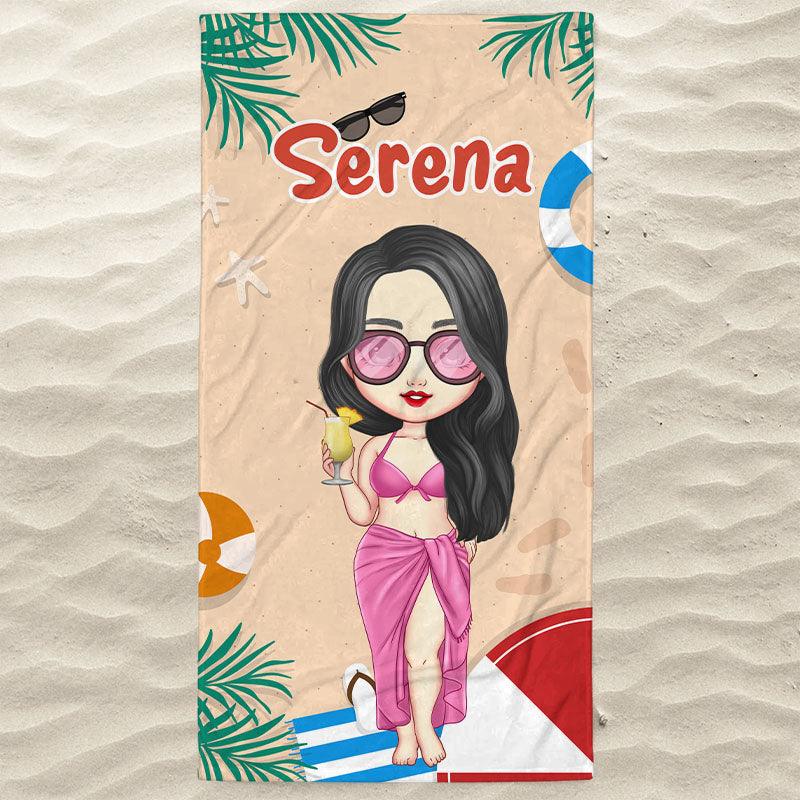 Personalized Cartoon Girl Beach Towel - Best Friends Gift