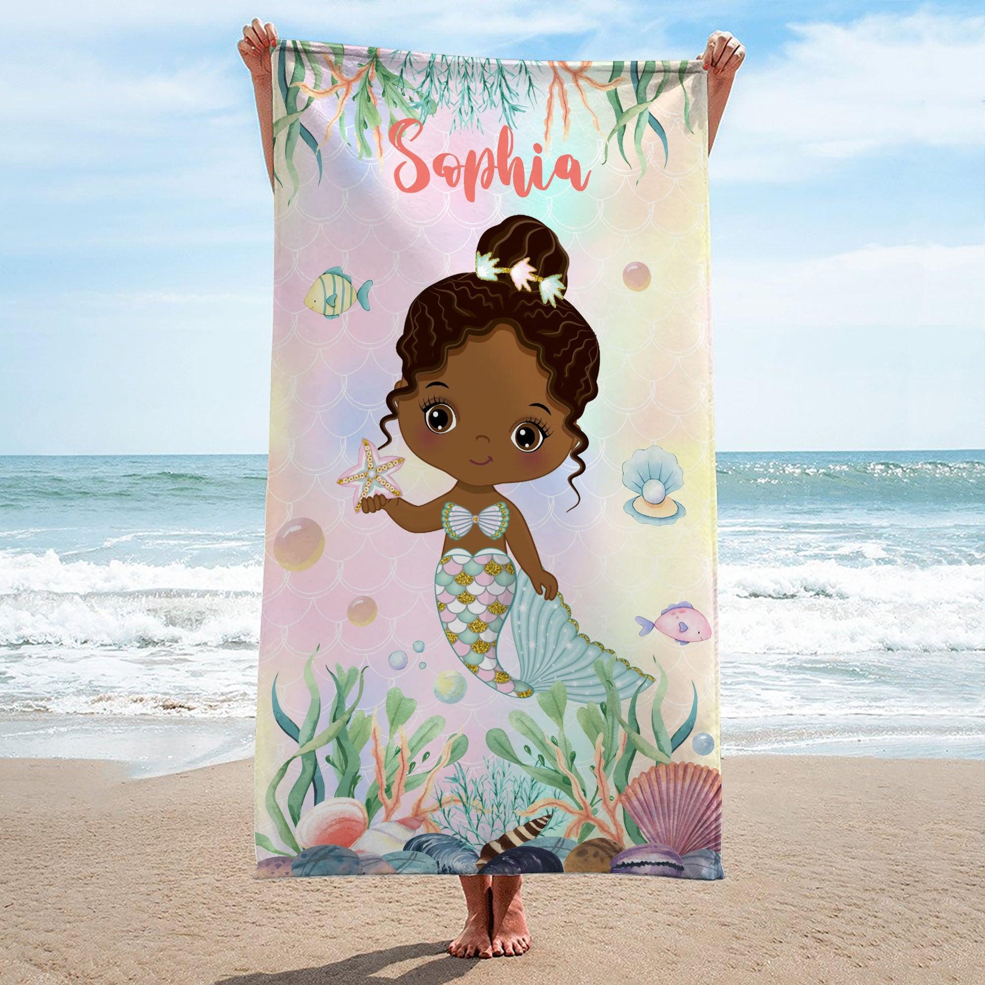 Personalized Mermaid Beach Towel - Gift For Daughter, Grandkid