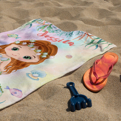 Personalized Mermaid Beach Towel - Gift For Daughter, Grandkid
