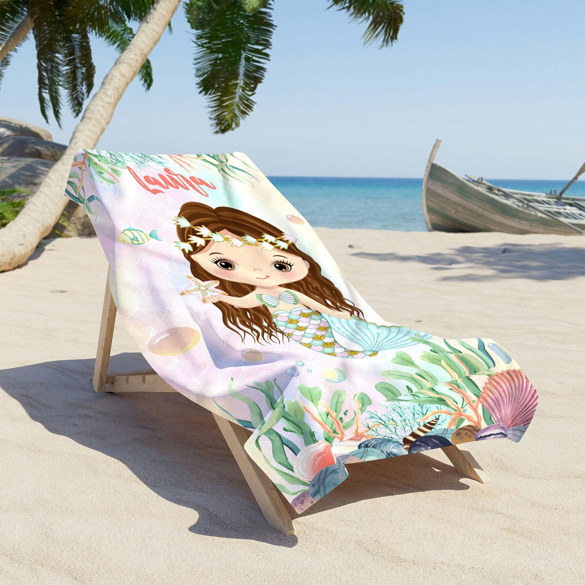 Personalized Mermaid Beach Towel - Gift For Daughter, Grandkid