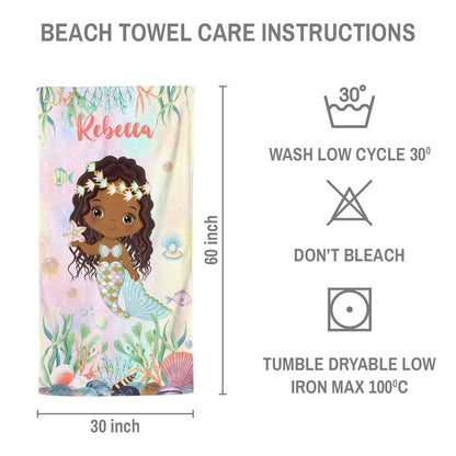 Personalized Mermaid Beach Towel - Gift For Daughter, Grandkid