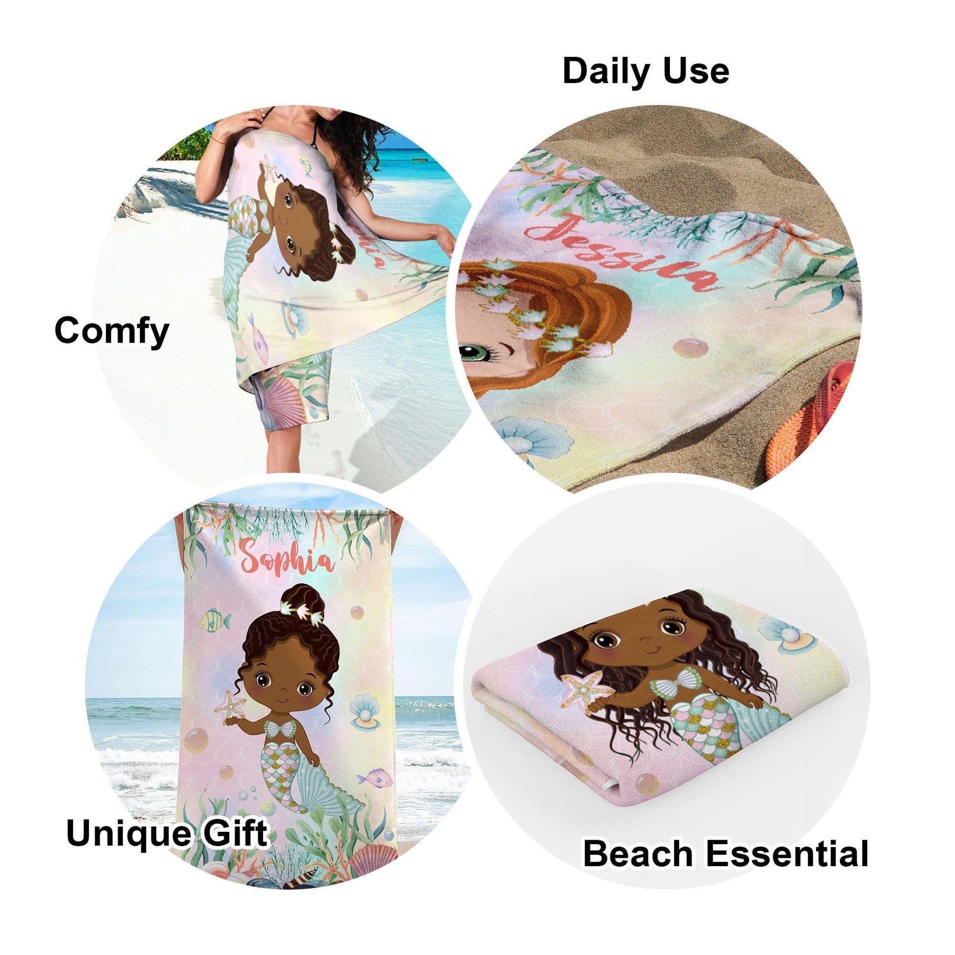 Personalized Mermaid Beach Towel - Gift For Daughter, Grandkid