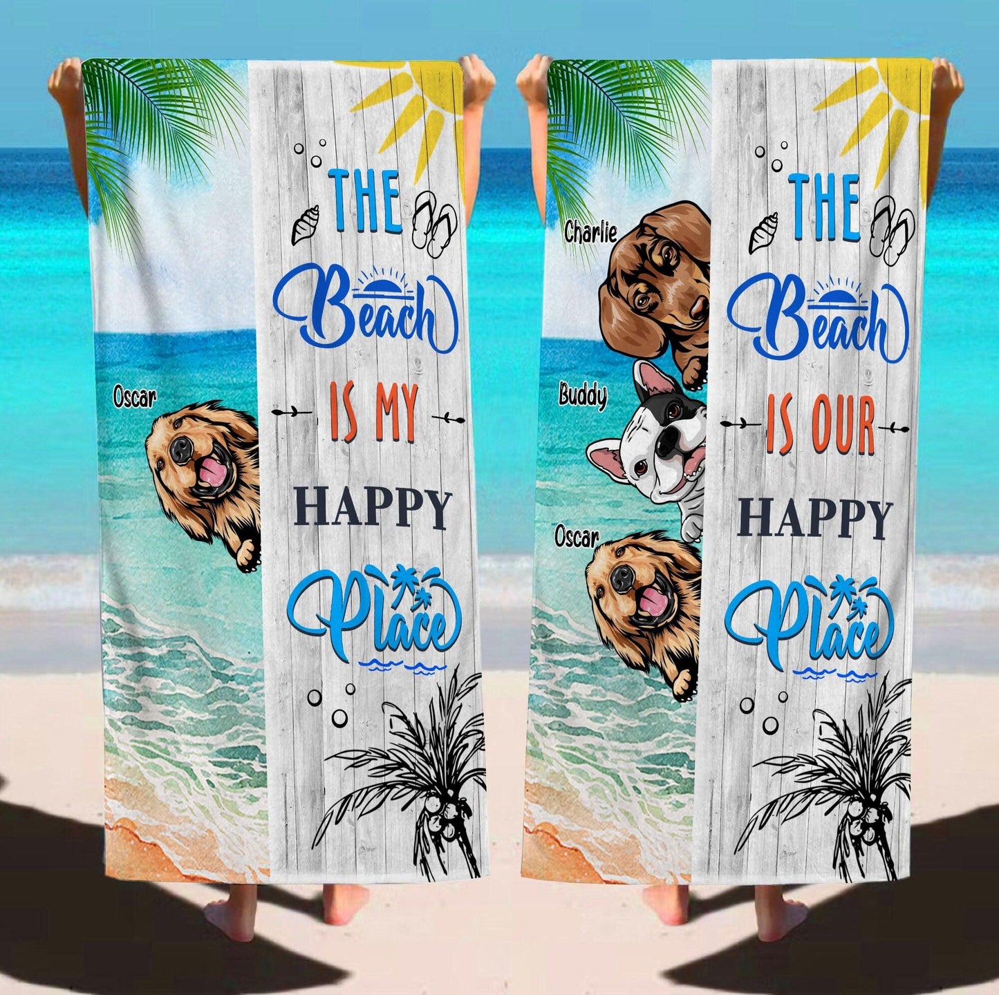 Personalized Dog Beach Towel - Tropical Style Retro Funny Gift