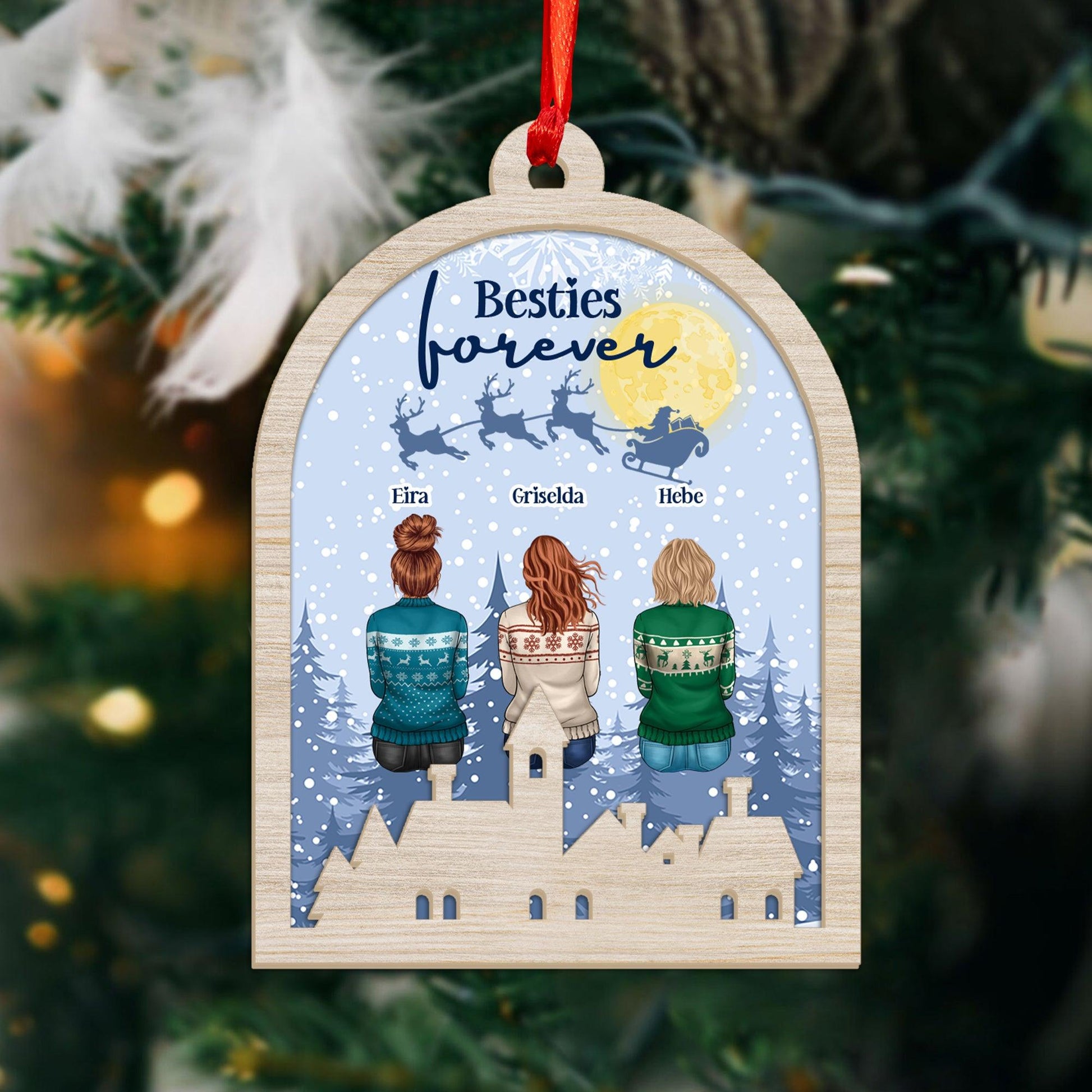 Besties Forever Holiday Christmas Ornament - Custom Wood & Acrylic