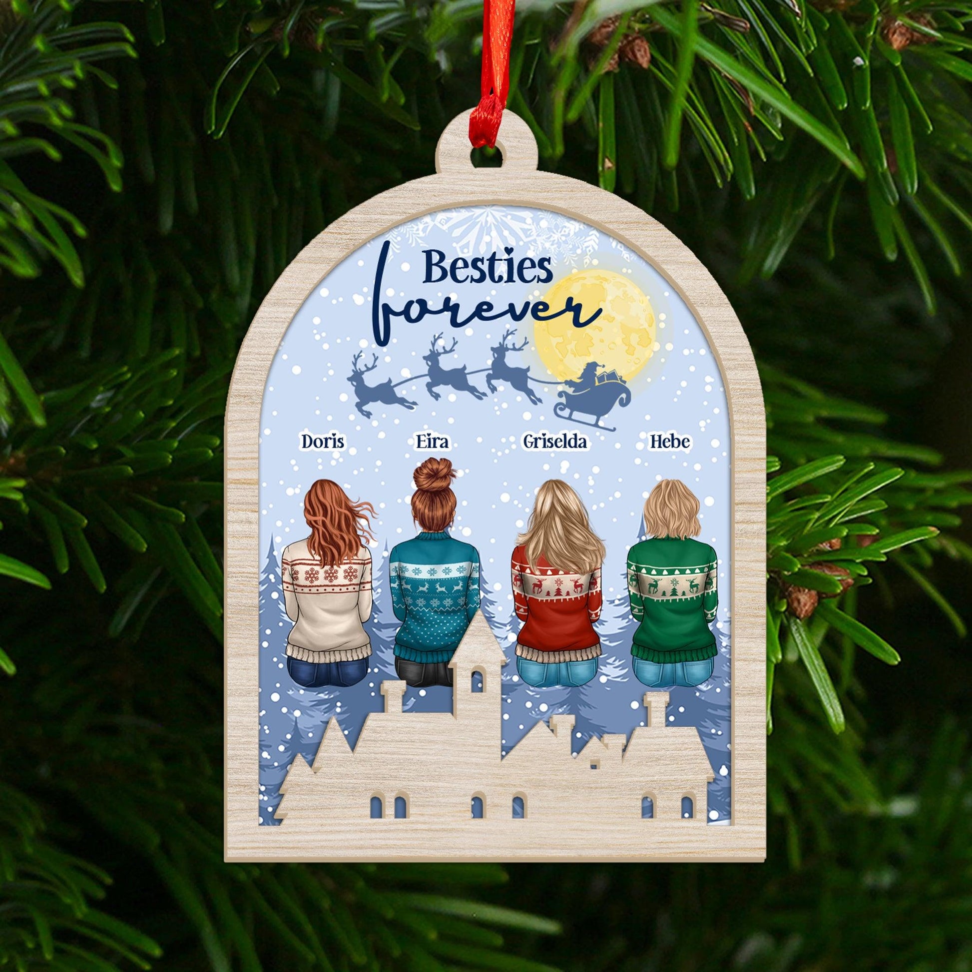Besties Forever Holiday Christmas Ornament - Custom Wood & Acrylic