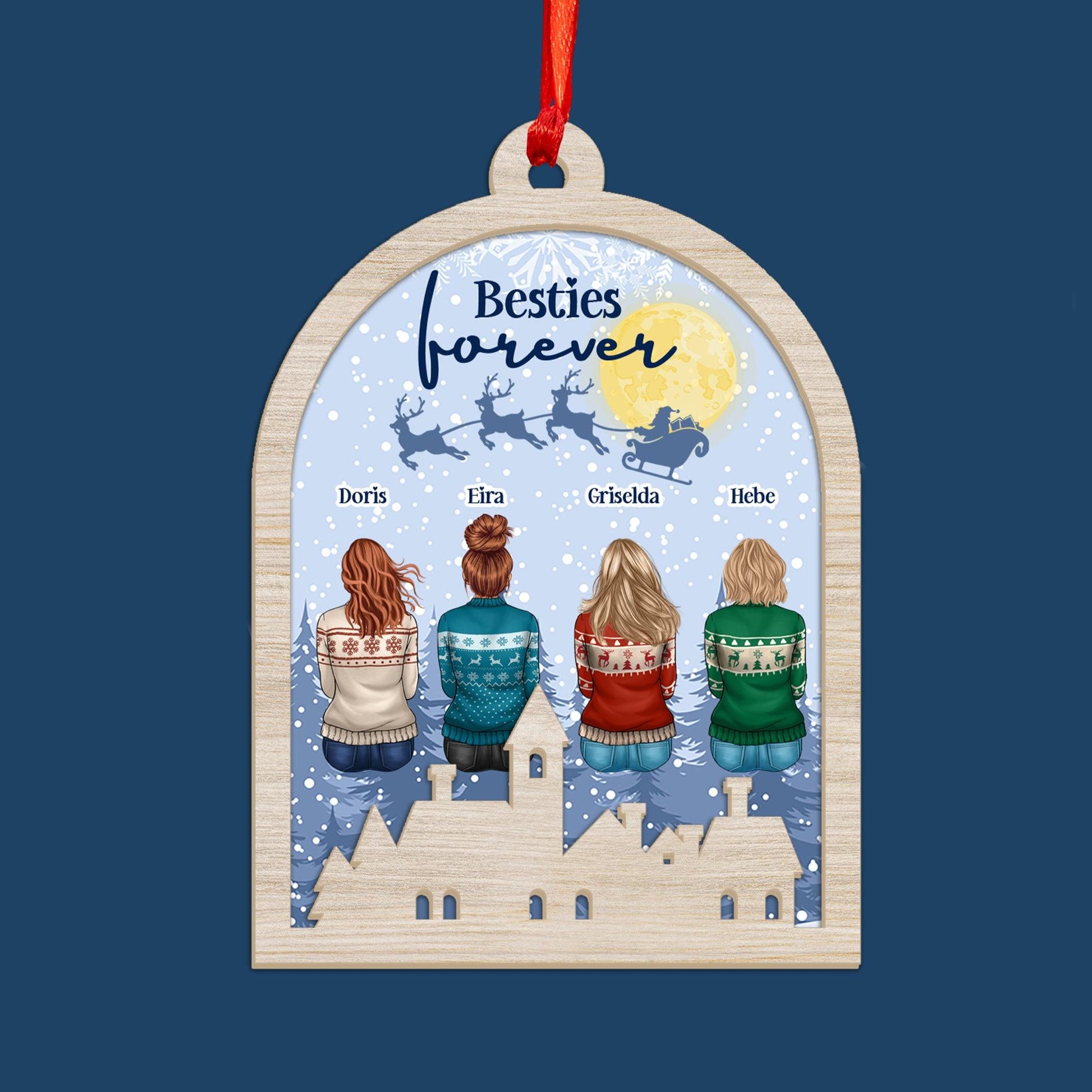 Besties Forever Holiday Christmas Ornament - Custom Wood & Acrylic