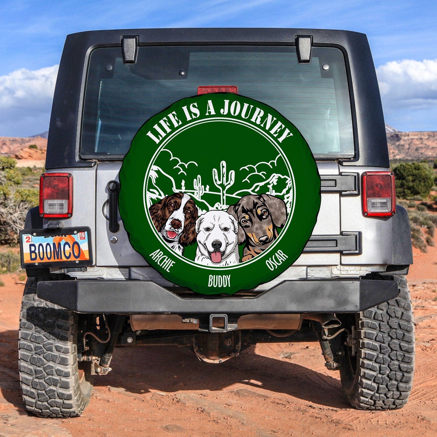 Personalized Custom Texts, Dog Breeds And Names Out Side Camping Beach -Car Tire Cover