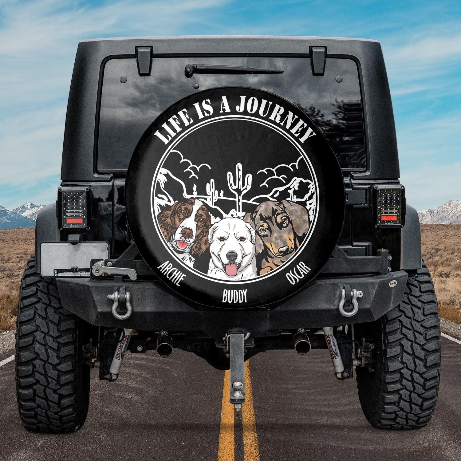 Personalized Custom Texts, Dog Breeds And Names Out Side Camping Beach -Car Tire Cover