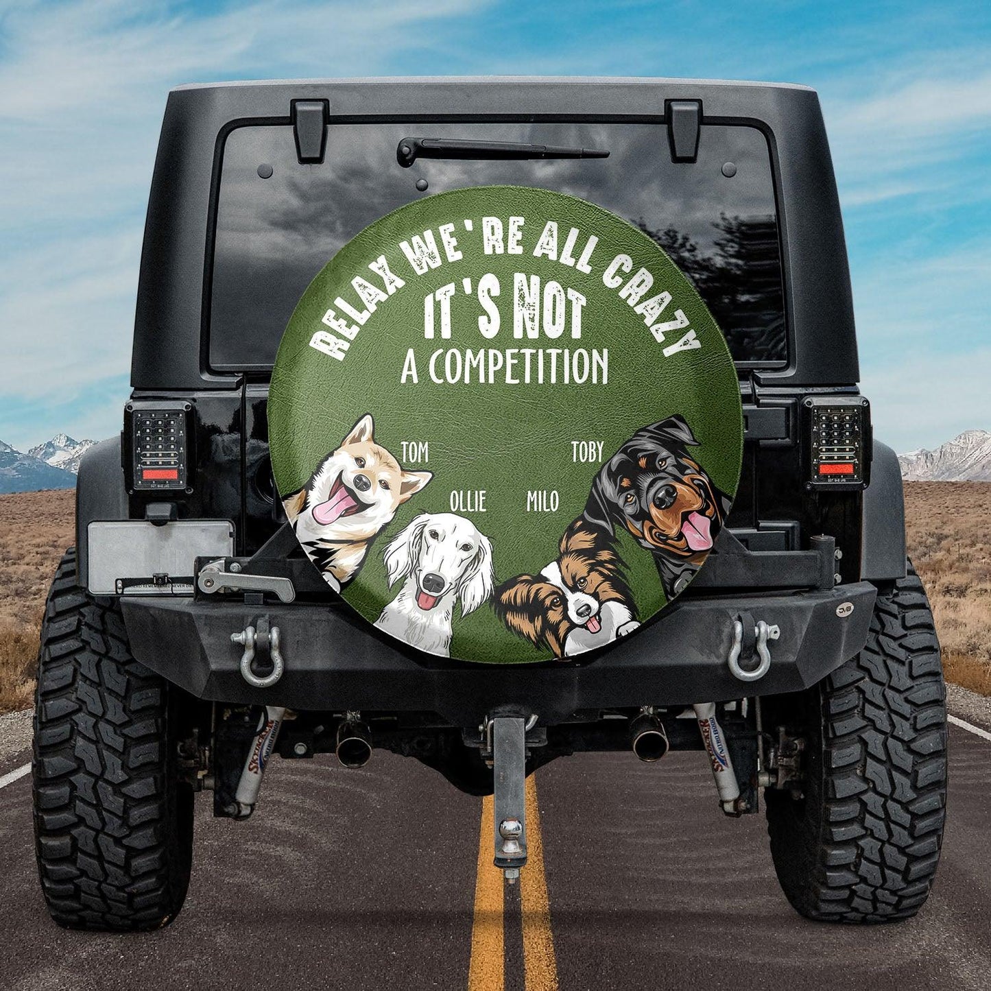 Personalized Custom Texts, Dog Breeds & Names Car Tire Cover