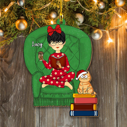 Cats And Books Make A Wonderful Season Christmas Ornament For Book Lovers - Custom Shape Wood Ornament - 1 Layered Wood Ornament