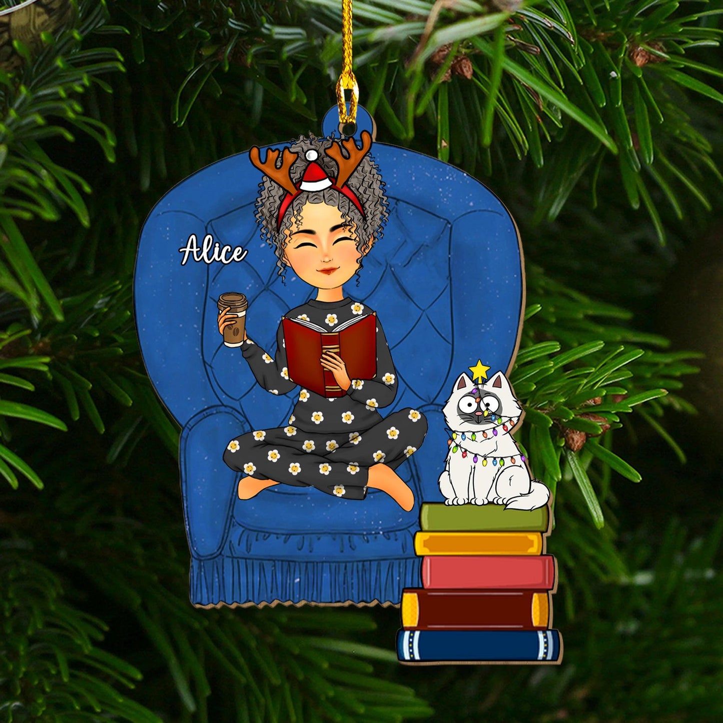 Cats And Books Make A Wonderful Season Christmas Ornament For Book Lovers - Custom Shape Wood Ornament - 1 Layered Wood Ornament