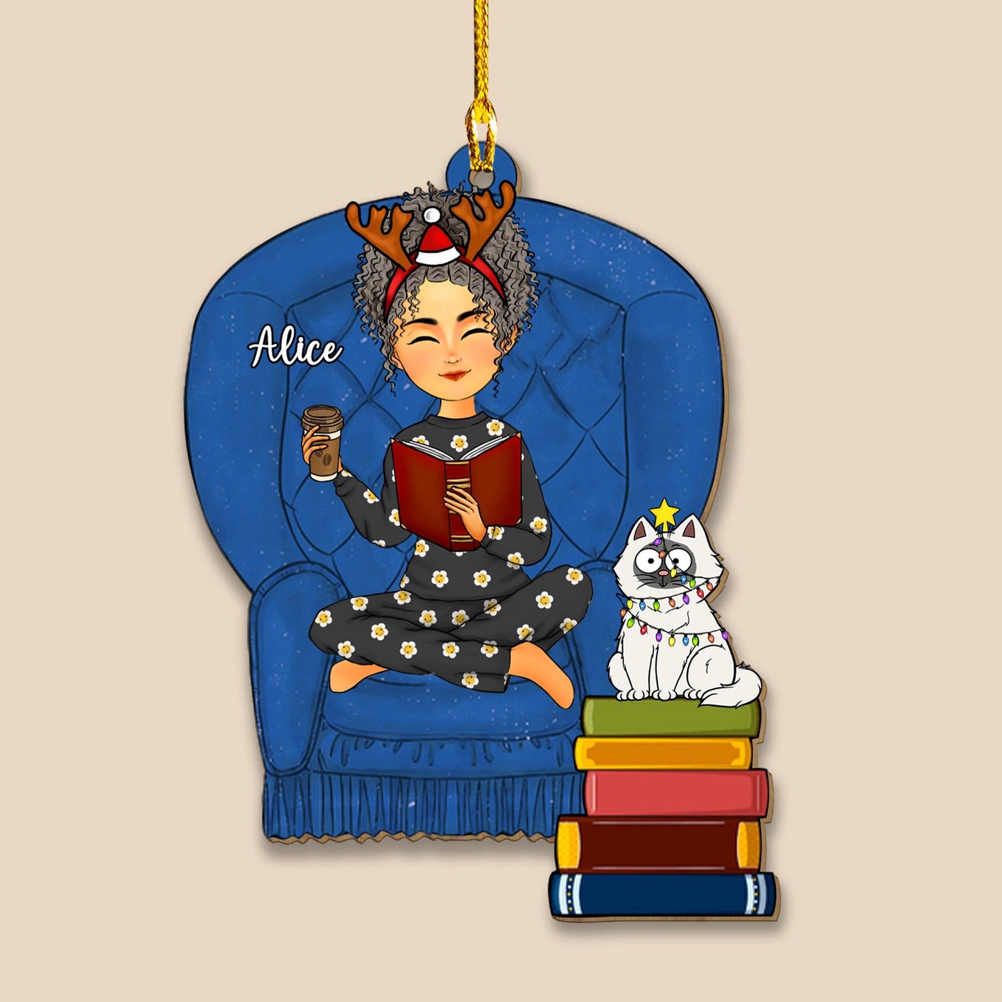 Cats And Books Make A Wonderful Season Christmas Ornament For Book Lovers - Custom Shape Wood Ornament - 1 Layered Wood Ornament
