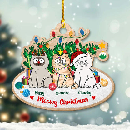 Cats With Tree Ornament - Custom Shape Wood Ornament Christmas