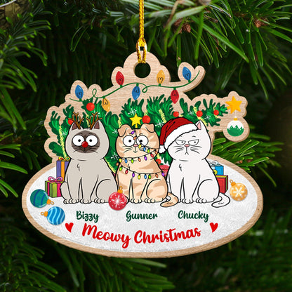 Cats With Tree Ornament - Custom Shape Wood Ornament Christmas