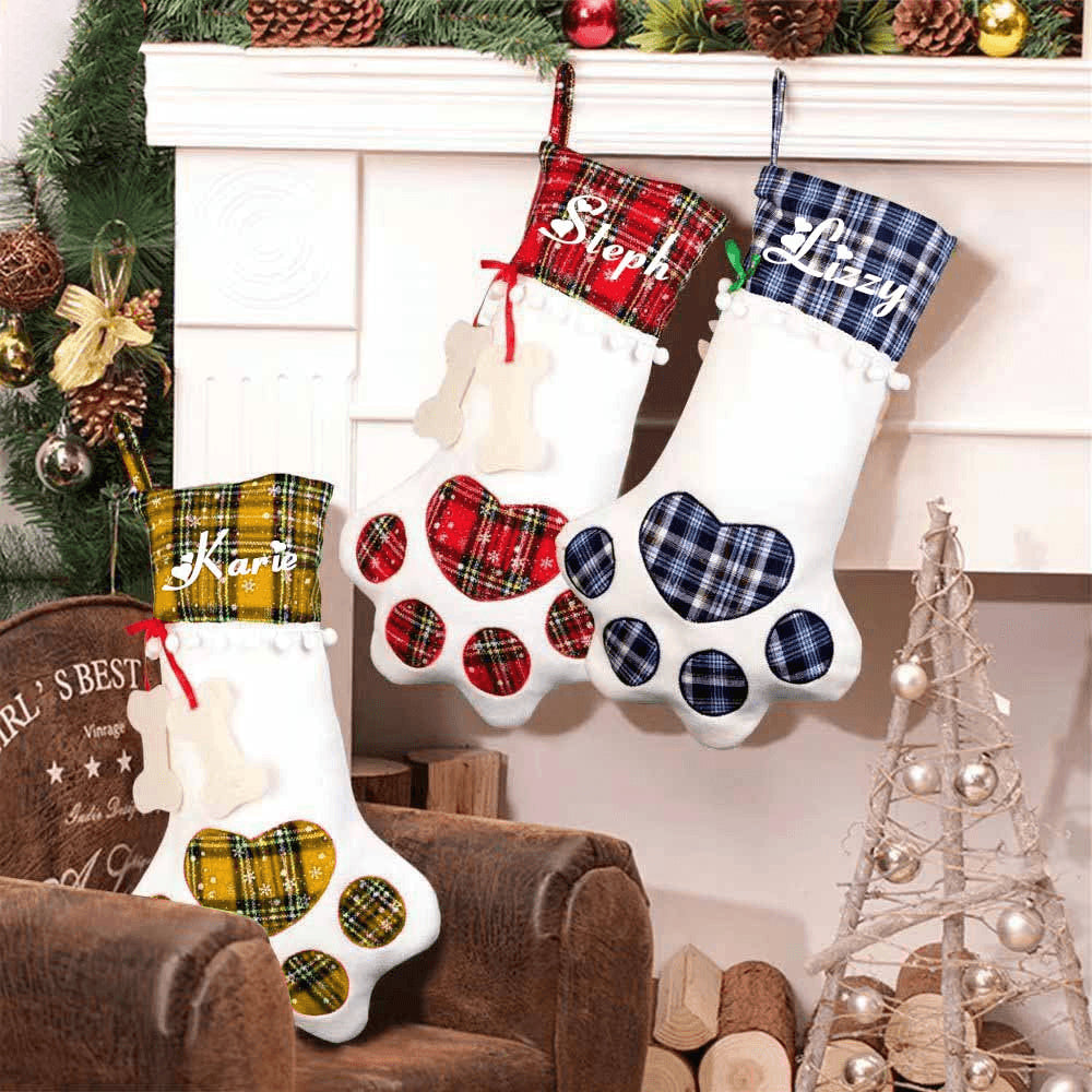 Personalized Pet Stocking - Christmas Tartan Pattern Holiday