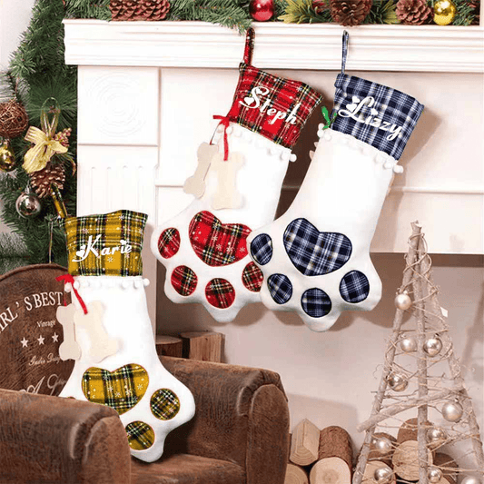 Personalized Pet Stocking - Christmas Tartan Pattern Holiday