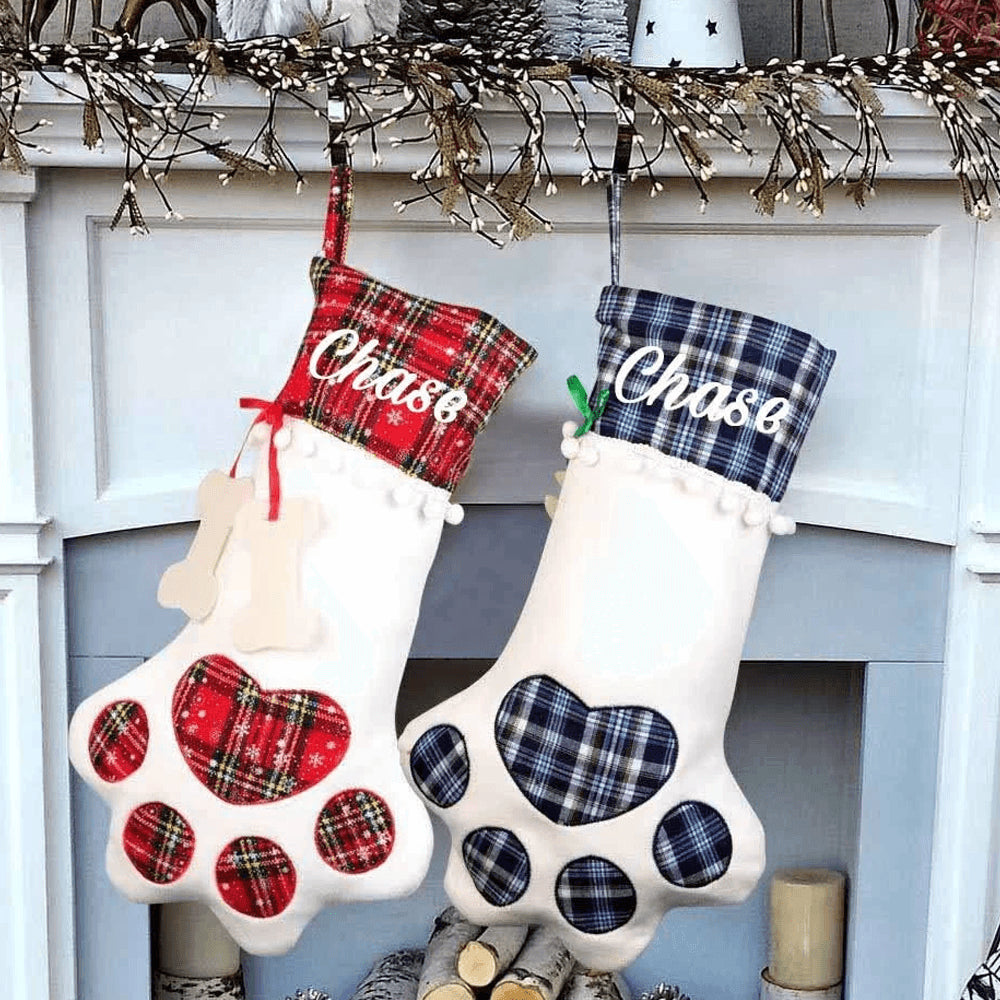 Personalized Pet Stocking - Christmas Tartan Pattern Holiday