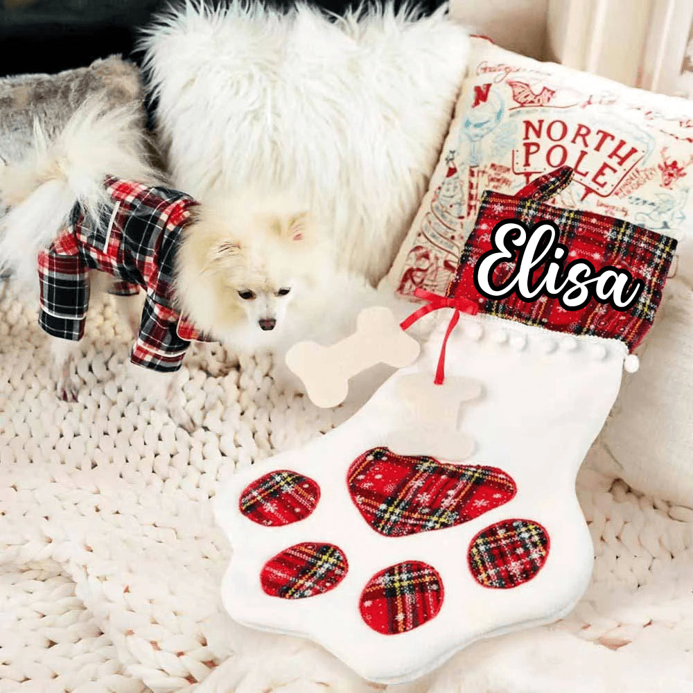 Personalized Pet Stocking - Christmas Tartan Pattern Holiday