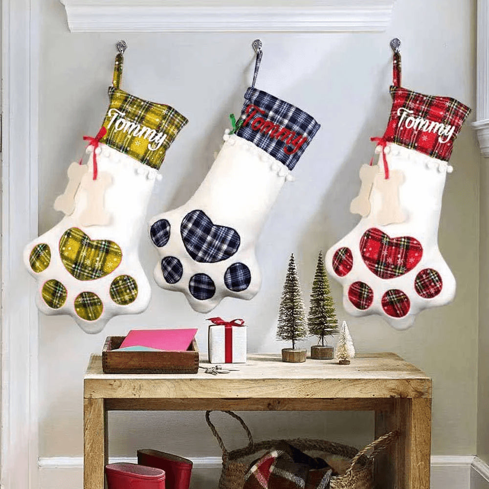 Personalized Pet Stocking - Christmas Tartan Pattern Holiday