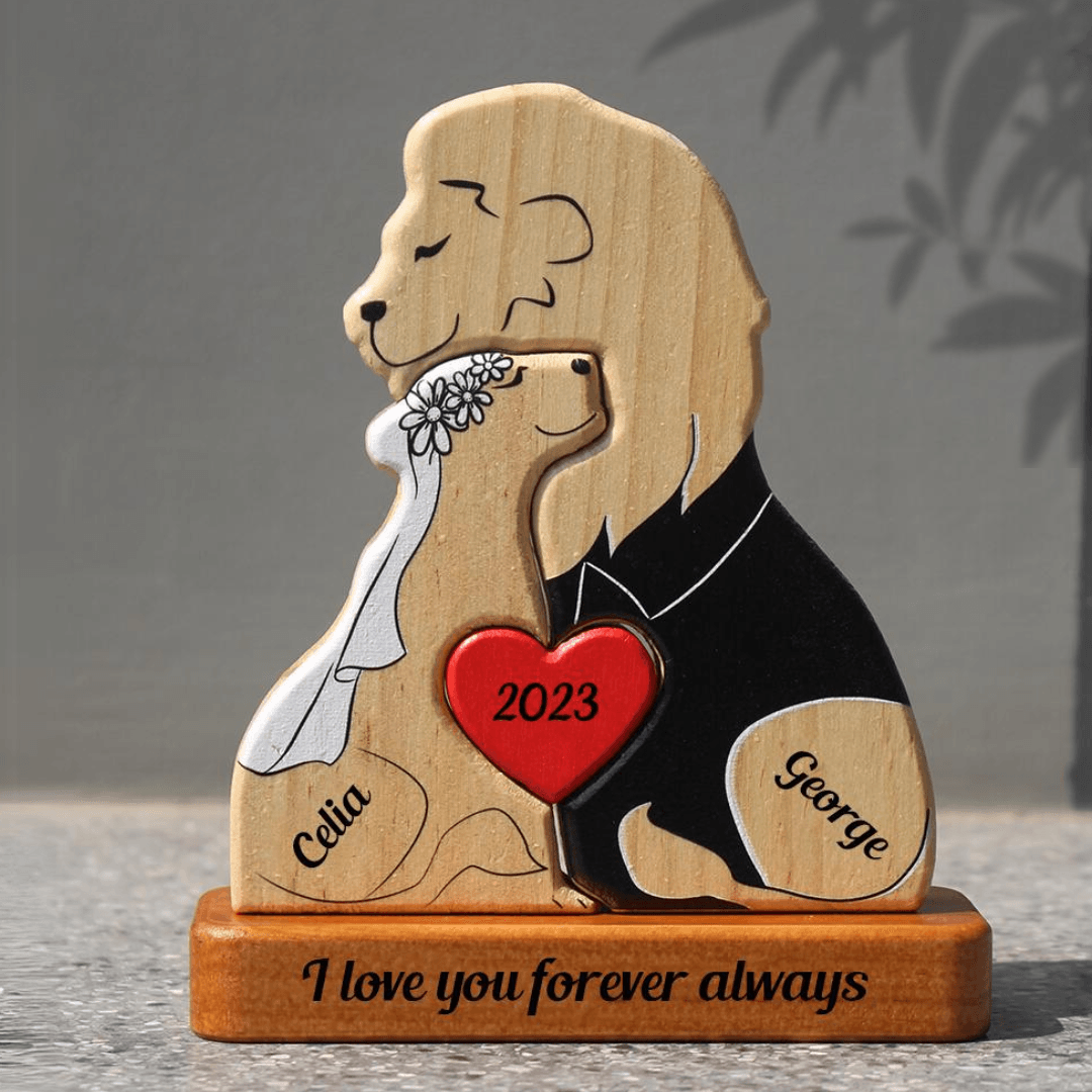 Married Lion Family Puzzle - Wooden Pet Carving Keepsake