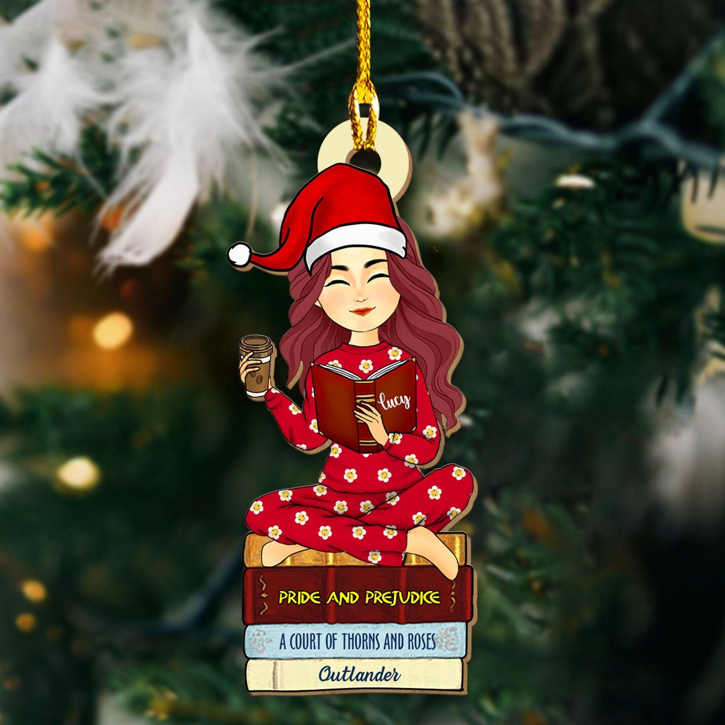 Kaffee und Bücher sind ein wunderbares Weihnachtsornament für Buchliebhaber - Holzornament in individueller Form - 1 Lagenholzornament 