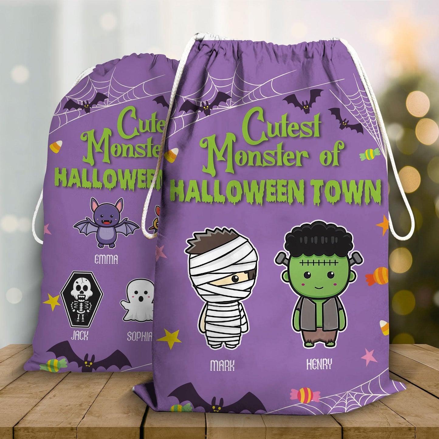 Personalized Halloween Trick Sack - Cutest Monster Of Town Bag