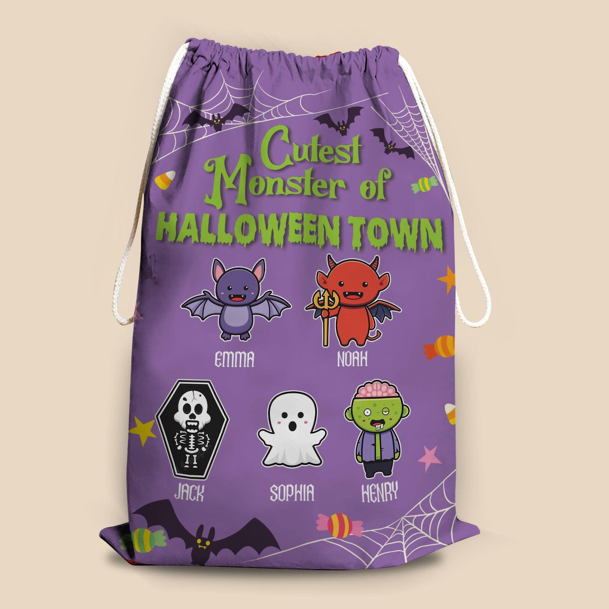 Personalized Halloween Trick Sack - Cutest Monster Of Town Bag