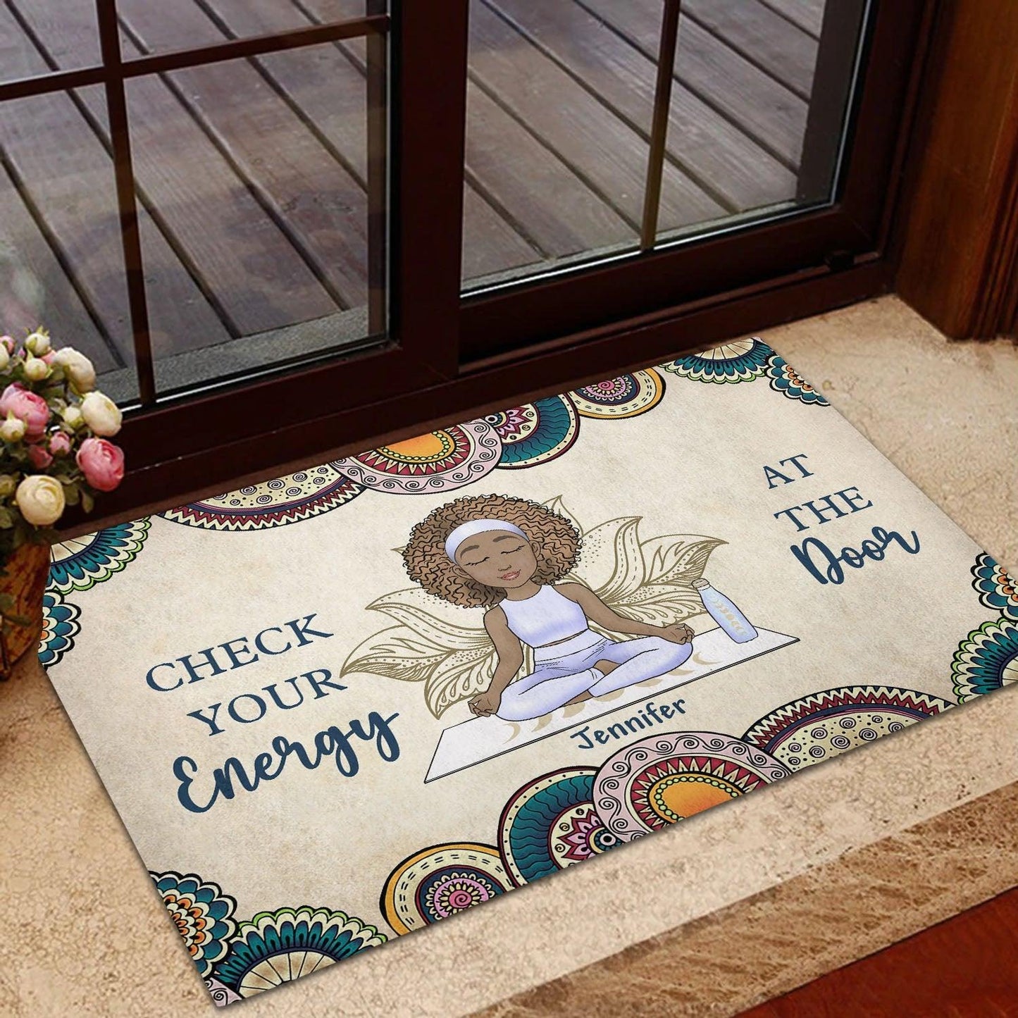 Personalized Yoga Mat - Check Energy At Door - Gift For Yoga Lover