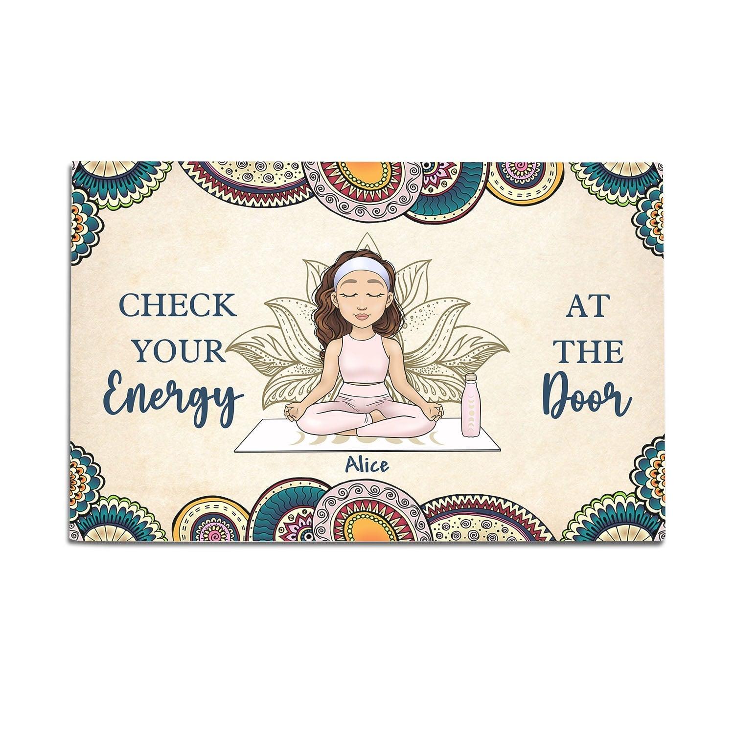 Personalized Yoga Mat - Check Energy At Door - Gift For Yoga Lover