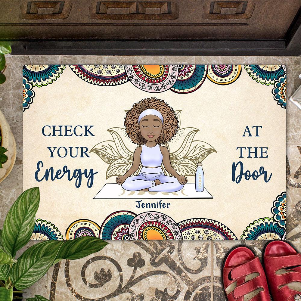Personalized Yoga Mat - Check Energy At Door - Gift For Yoga Lover