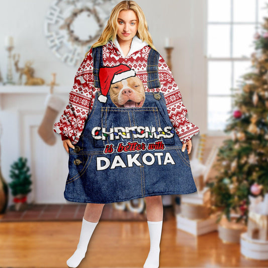 Dog Christmas Hoodie - Dog Picture - Wearable Blanket Hoodie
