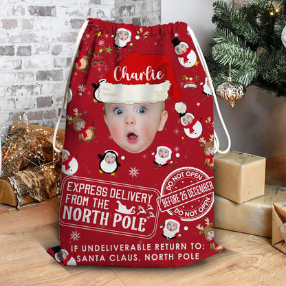 Express Delivery Baby Photo Christmas Bag - Personalized Sack