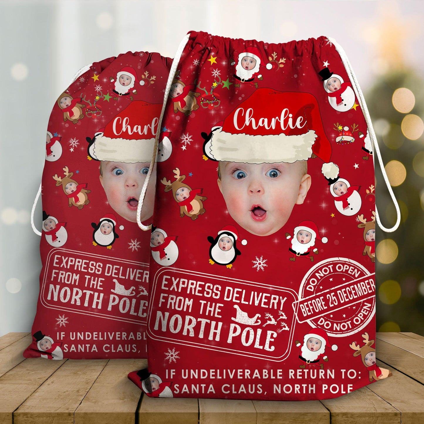 Express Delivery Baby Photo Christmas Bag - Personalized Sack