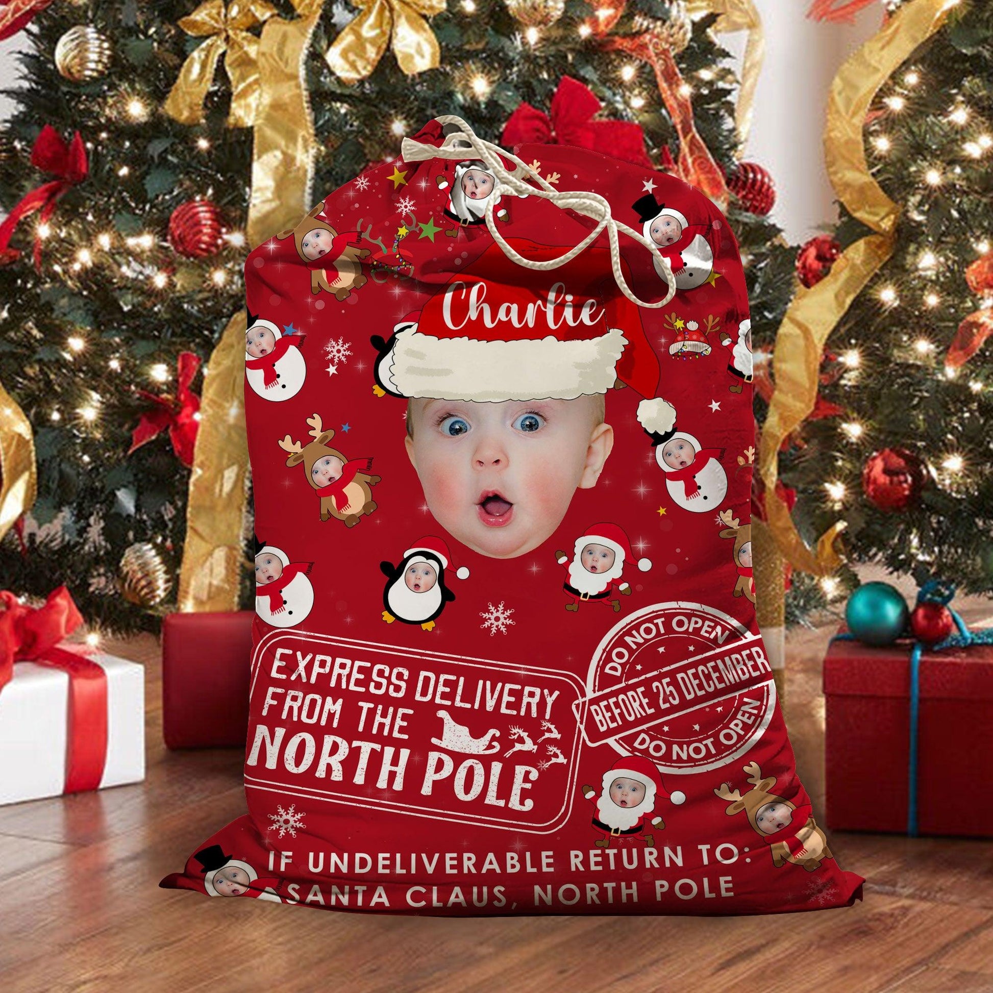 Express Delivery Baby Photo Christmas Bag - Personalized Sack