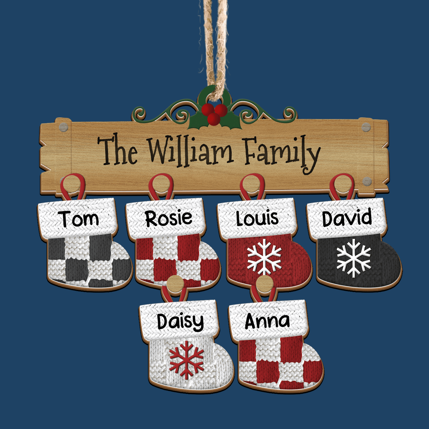 Family Christmas Stocks Ornament - Custom Shape Wood Ornament