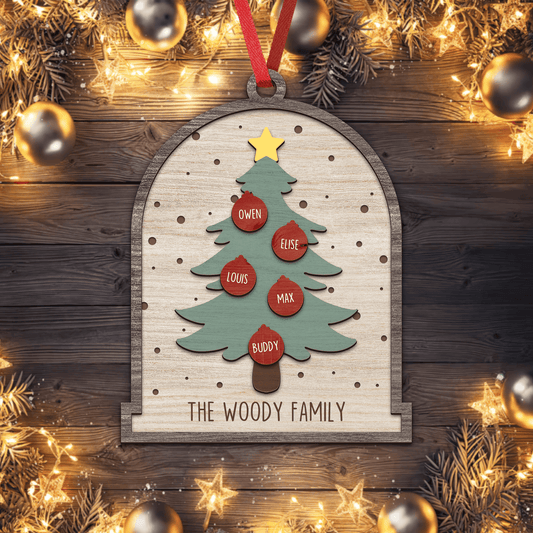 Family Christmas Tree Holiday - Custom Shape Wood Ornament