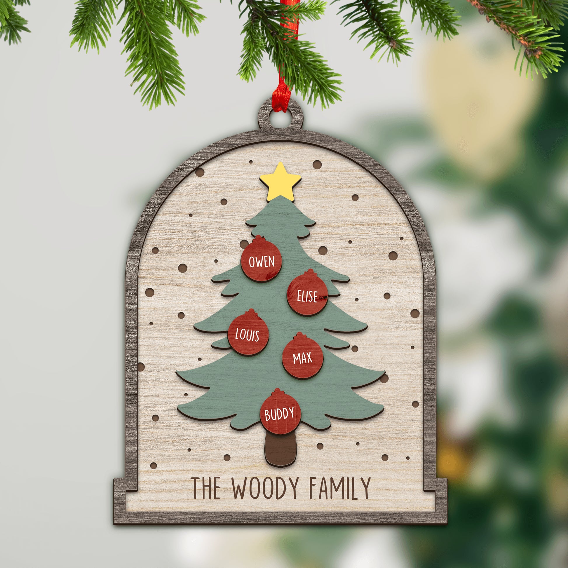 Family Christmas Tree Holiday - Custom Shape Wood Ornament