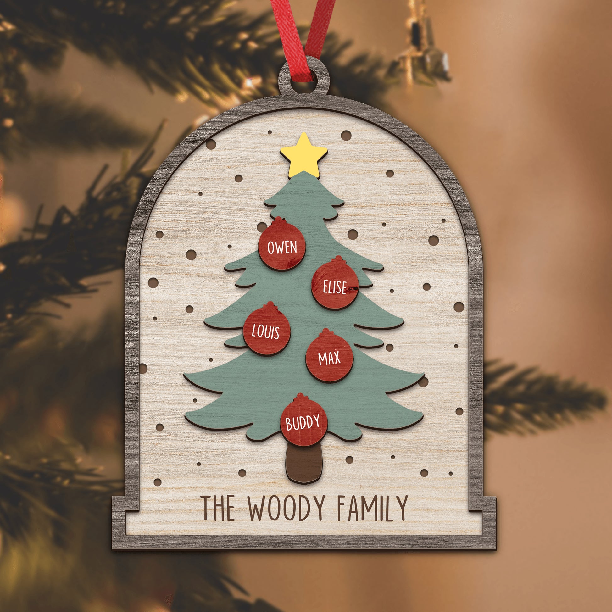 Family Christmas Tree Holiday - Custom Shape Wood Ornament