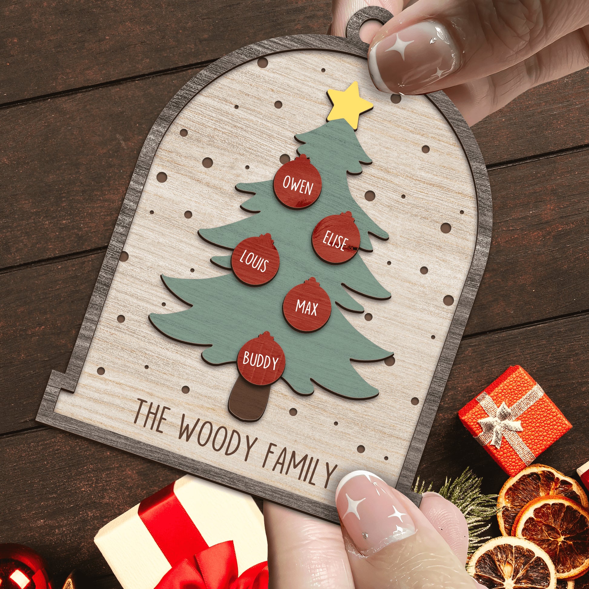 Family Christmas Tree Holiday - Custom Shape Wood Ornament