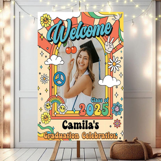 2025 Retro Grad Party Sign - Personalized Graduation Decoration
