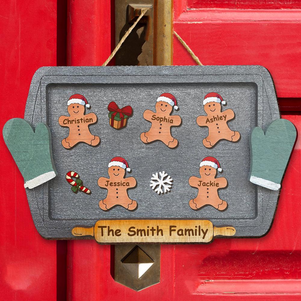 Gingerbread Family Christmas Gift - Personalized Door Sign
