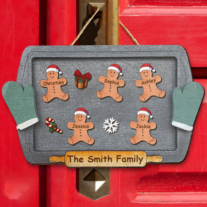 Gingerbread Family Christmas Gift - Personalized Door Sign