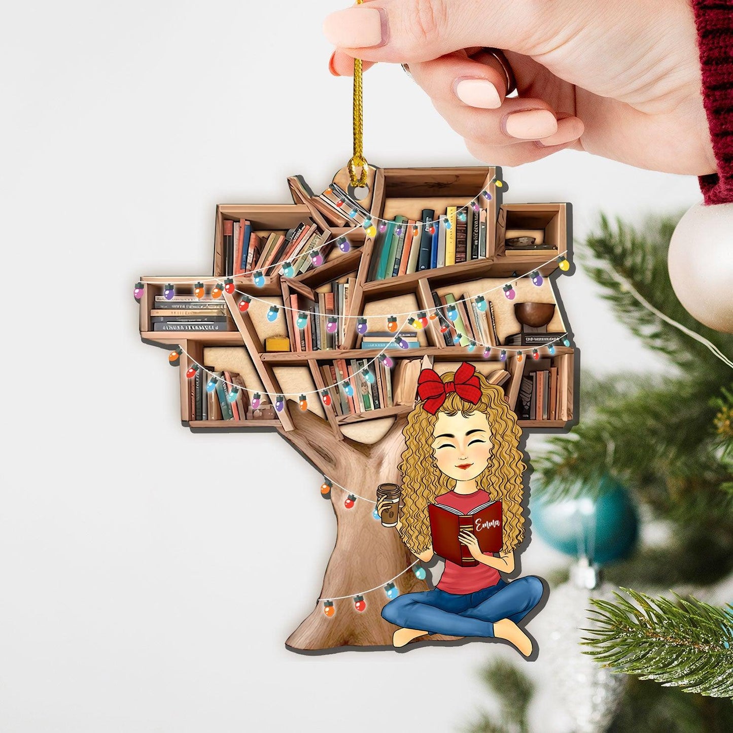 Girls Love Book Tree A Wonderful Season Christmas Ornament For Book Lovers - Custom Shape Wood Ornament - 1 Layered Wood Ornament