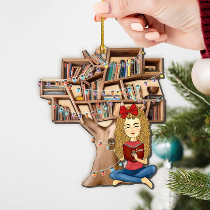 Girls Love Book Tree A Wonderful Season Christmas Ornament For Book Lovers - Custom Shape Wood Ornament - 1 Layered Wood Ornament