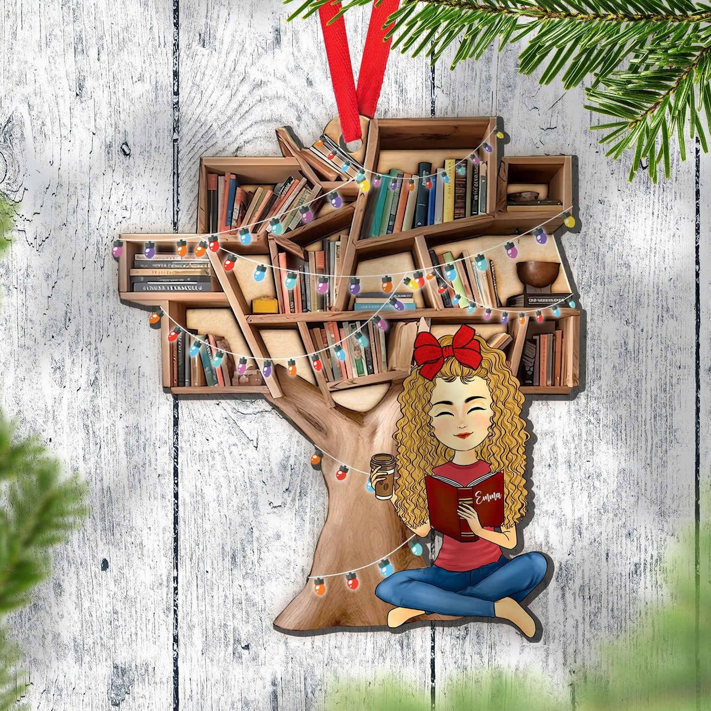 Girls Love Book Tree A Wonderful Season Christmas Ornament For Book Lovers - Custom Shape Wood Ornament - 1 Layered Wood Ornament