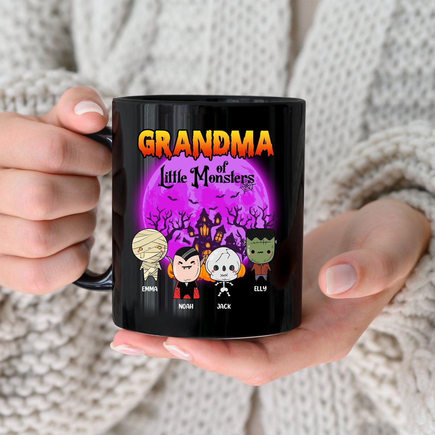 Grandma Little Monster Halloween Mug - Personalized Custom Mug