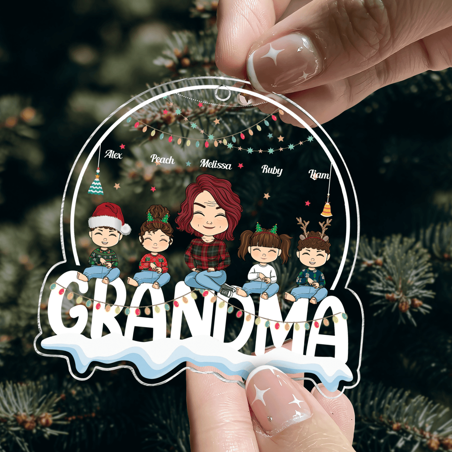 Grandma With Her Kids On Christmas Days Best Gift For Nana - Personalized Custom Shape Acrylic Ornament
