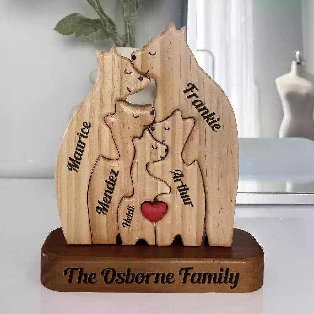 Personalized Bear Family Puzzle - Gift Mother's Day Wooden Pet Carvings