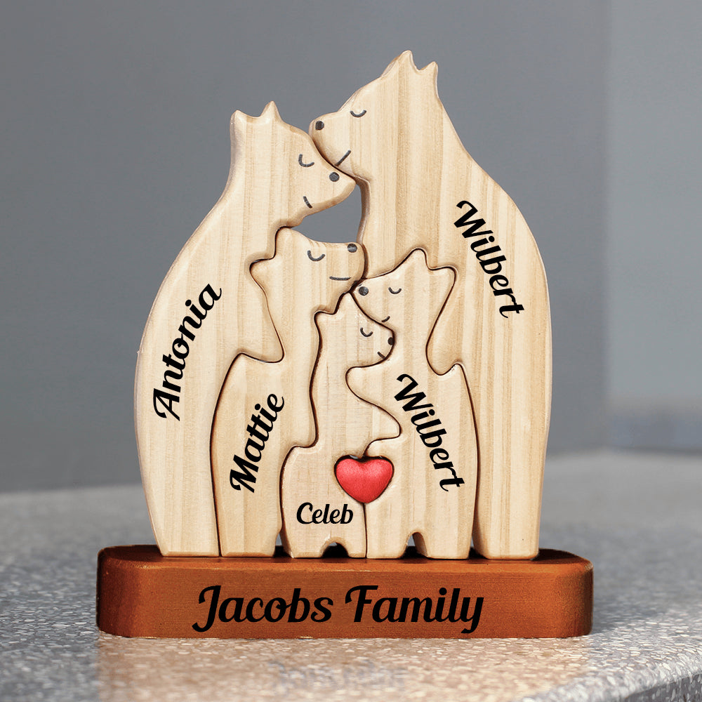 Personalized Wooden Bears Family Ver 4 - Puzzle Wooden Bears Family - Wooden Pet Carvings